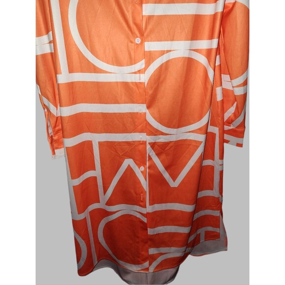 Orange and White Button Down Assymetrical Midi Shirt Dress - size M - Picture 4 of 7